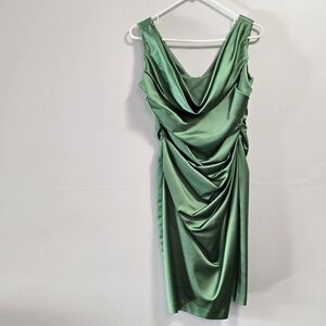 David's Bridal Elegant Sleeveless Cowl Neck  Green Satin Stretch Dress